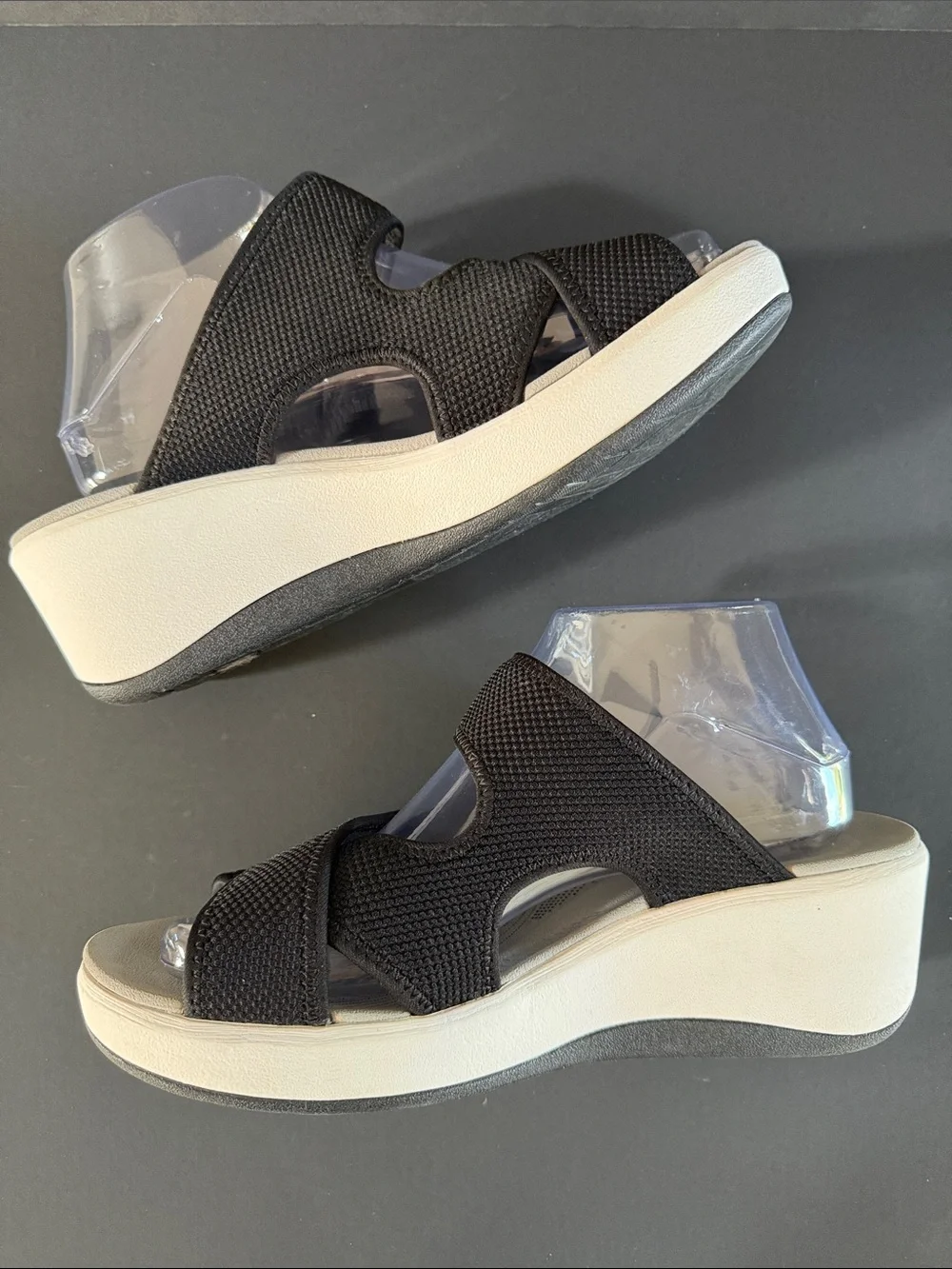 Cloudsteppers by Clarks Black and Cream Wedge Sandals with Adjustable Straps